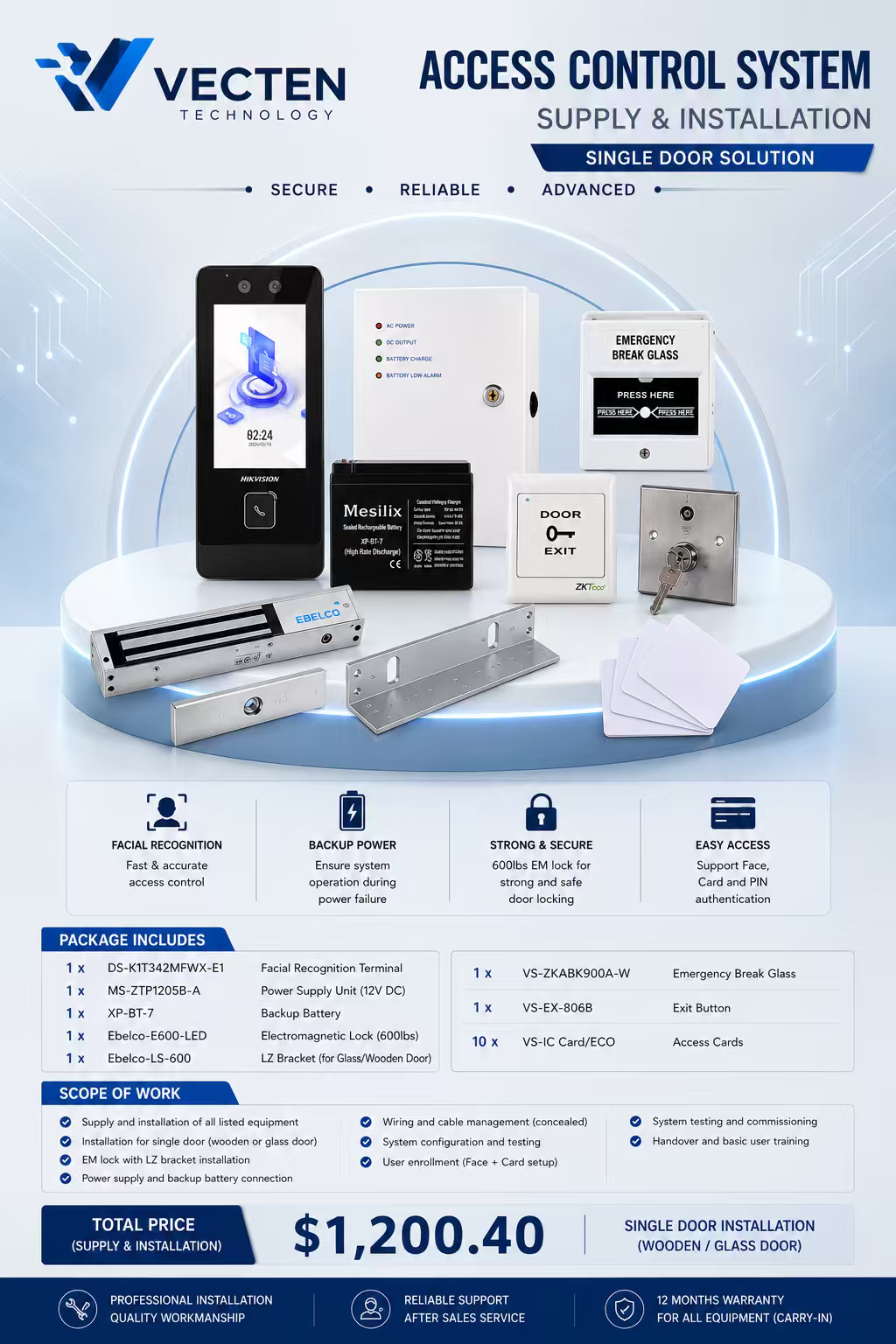 Vecten access control system supply and installation package